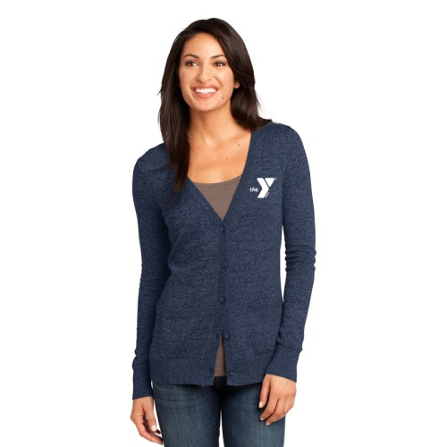 Ladies Marled Cardigan Sweater- Embroidered