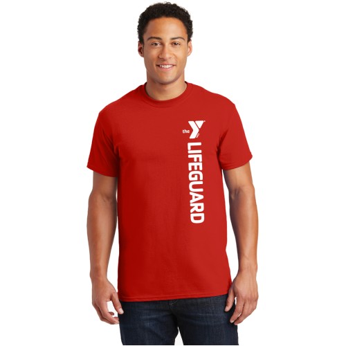 Adult Lifeguard 100% Cotton 5.4 oz Tee Shirt - Y Logo Vertical Lifeguard - w/ Optional Back Print