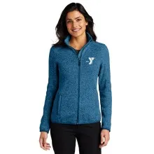 Ladies Heather Sweater Fleece Jacket - Embroidered