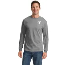 Preschool Sites- Adult Long Sleeve 100% Cotton Tee - Left Chest Y Preschool w/ STAFF Back