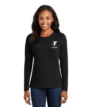 Ladies Long Sleeve 100% Cotton Tee  - Left Chest Y STAFF w/ STAFF Back