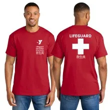 Adult Lifeguard 50/50 DryBlend Wicking Tee Shirt - Left Chest YMCA SF Lifeguard Logo & Lifeguard Cross Back