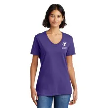 Ladies 5.4-oz 100% Cotton V-Neck T-Shirt - Left Chest Y STAFF w/ STAFF Back 
