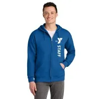 Adult Hooded Full Zip Sweat Shirt - Screen Printed w/ Vertical STAFF